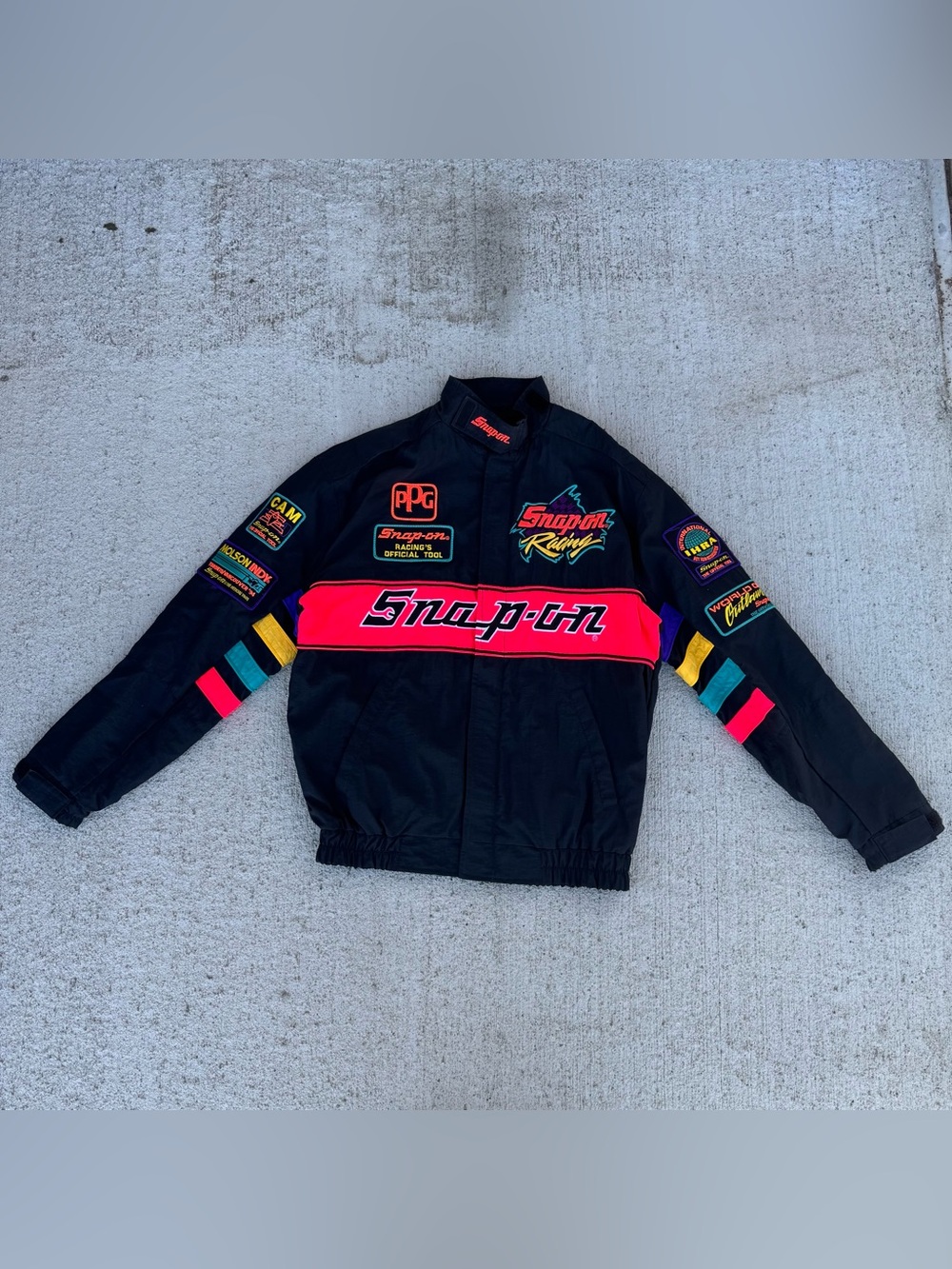 Vintage Snap On Racing Jacket Tools Colorblock Retro Coat Men’s Size M Patches